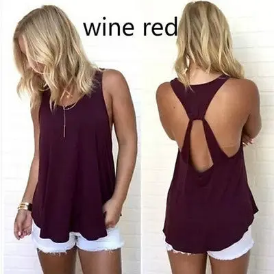 Летняя женская футболка без рукавов с открытой спиной и низким вырезом майка топ