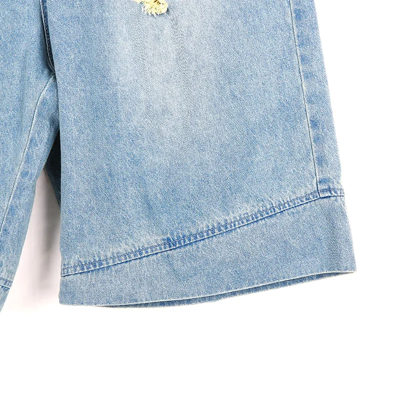 [LONGDENG] 2018 High Elastic Waist Light Blue Denim Holes Plus Size Women Wide Leg Pants Jeans Casual Trousers Fashion 18-3151 | Женская