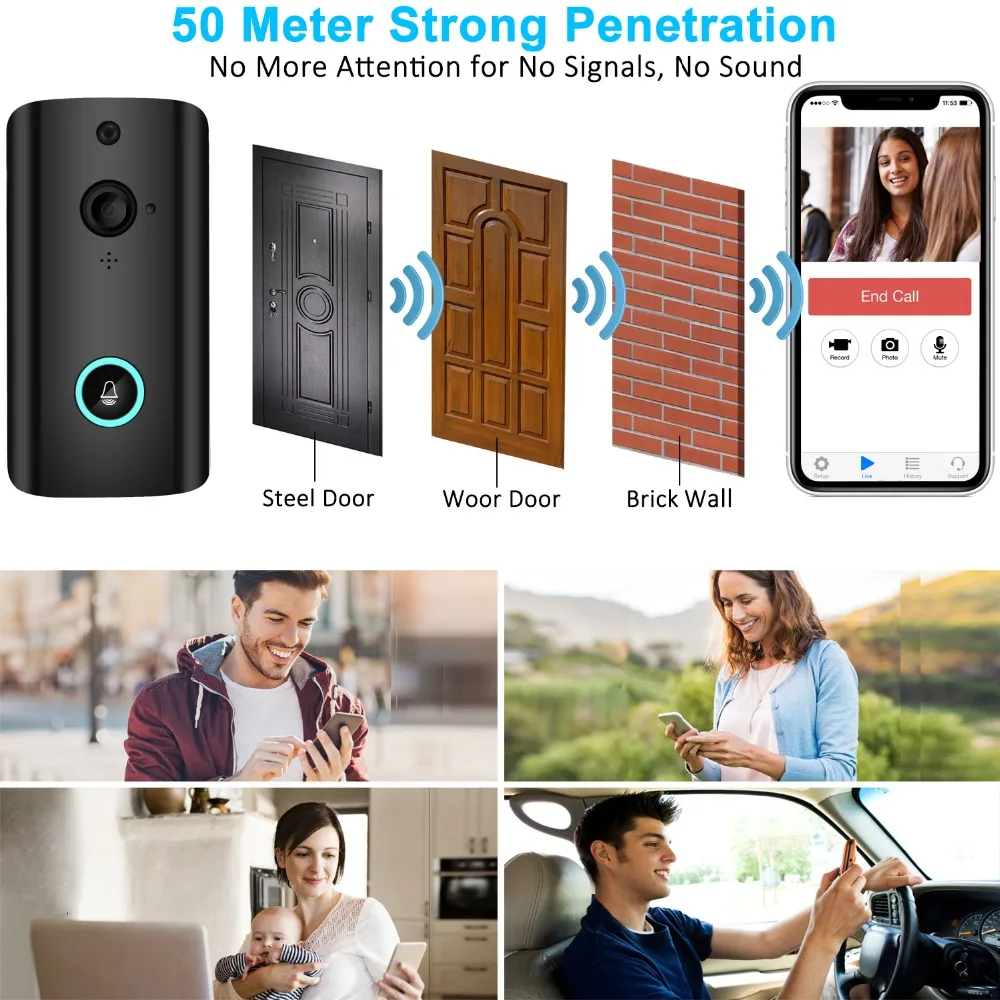 166 Degree Wide Angle 720P Wireless Wifi Doorbell Video Door Phone | Безопасность и защита