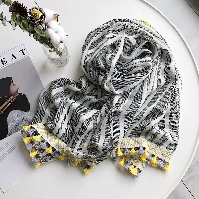 2019 Роскошная брендовая богемная полосатая шаль из вискозы с кисточками женский