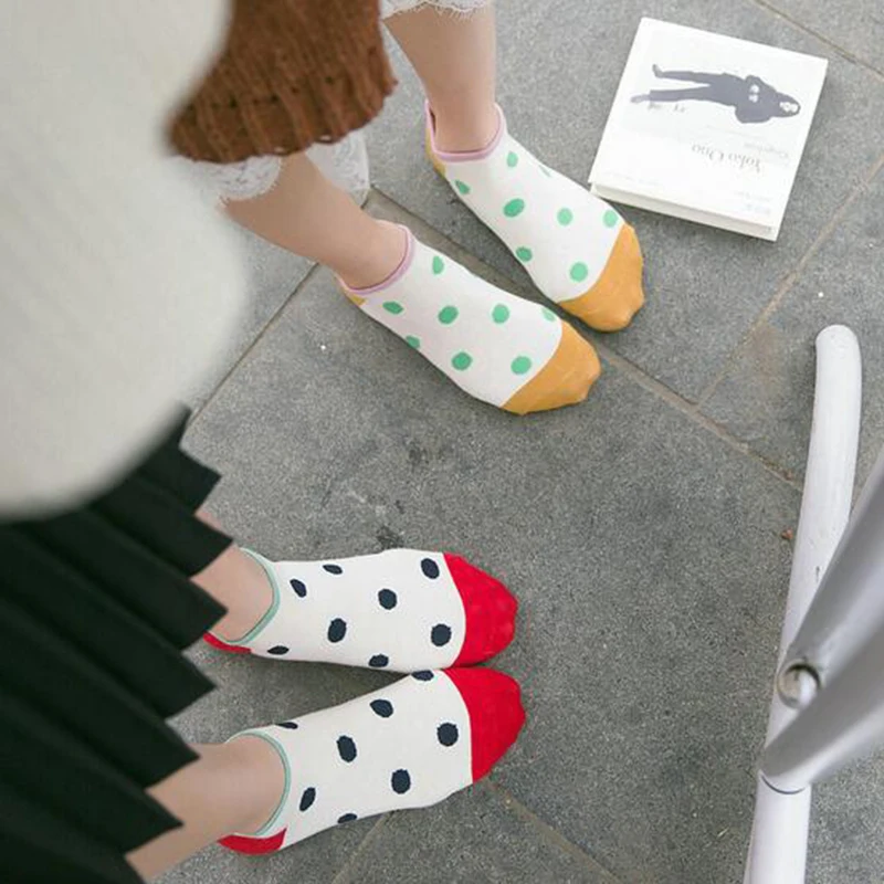 Осенняя мода новый хлопок женские носки мило точка Носки дышащий конфеты цвет