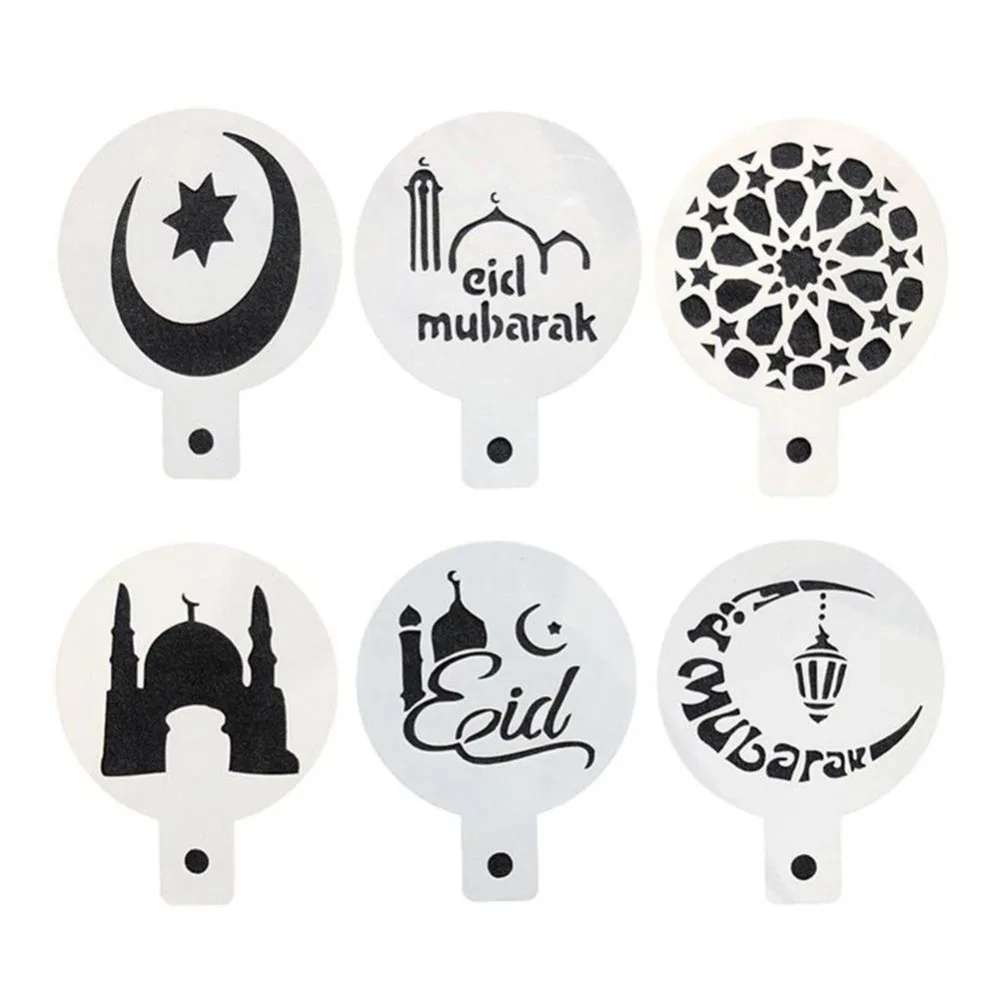 6 шт./компл. PET Рамадан Eid Mubarak лампа дизайнерские трафареты для кофе фотокекс