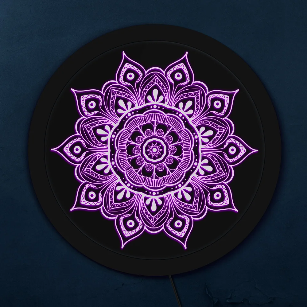 Красочный цветочный узор Мандала светодиодная подсветка знак сложного