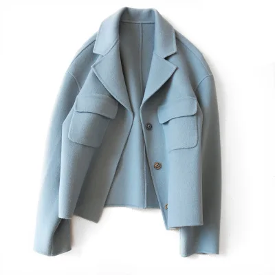 peacock blue Kmeram Новая Осенняя модная женская зимняя куртка элегантная тонкая шерстяная теплая шерстяная кашемировая куртка для женщин Casaco Feminino HH688 - Цвет: peacock blue