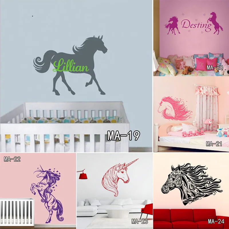 Пользовательские DIY персонализированные имя прыжки Horse стены Стикеры для верховой езды животных виниловые Настенная картина в детскую наклейки Home Decor для детской комнаты
