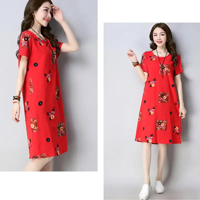 Yfashion Women Summer Plus-size Dresses 2019 New Short Sleeves Slim Cotton Blend Fit Fashion Floral Print | Женская одежда