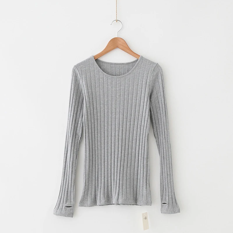 HENGSONG базовая футболка в рубчик женские топы футболки с отверстием для большого