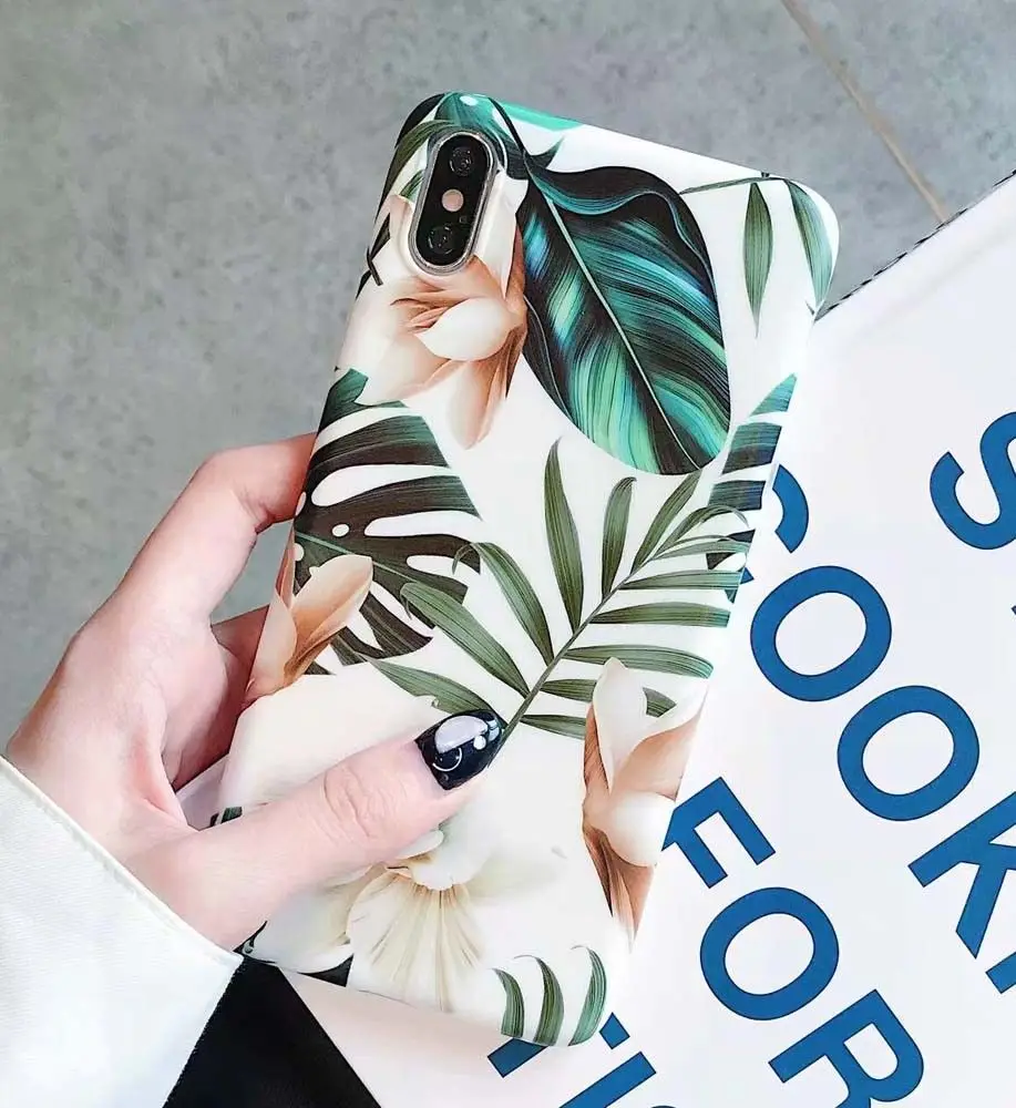 Cases for iPhone XS MAX XR X 8 7 6 Plus Retro Palm Leaf Flower Soft Cover Skin |