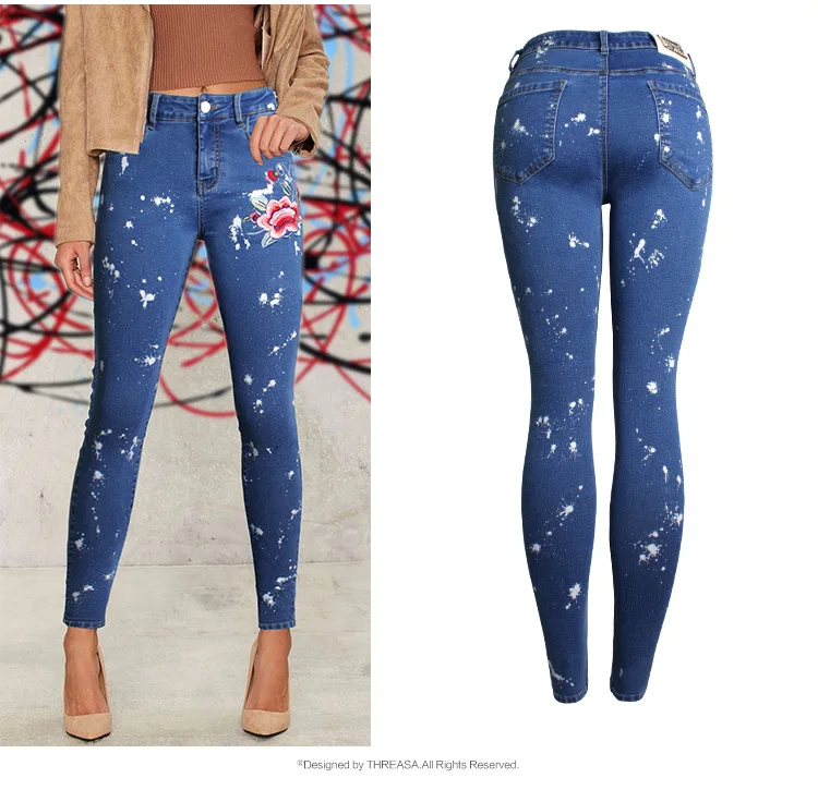 Новые модные женские узкие джинсы с вышивкой и эффектом пуш ап|jeans with|calca jeansfashion