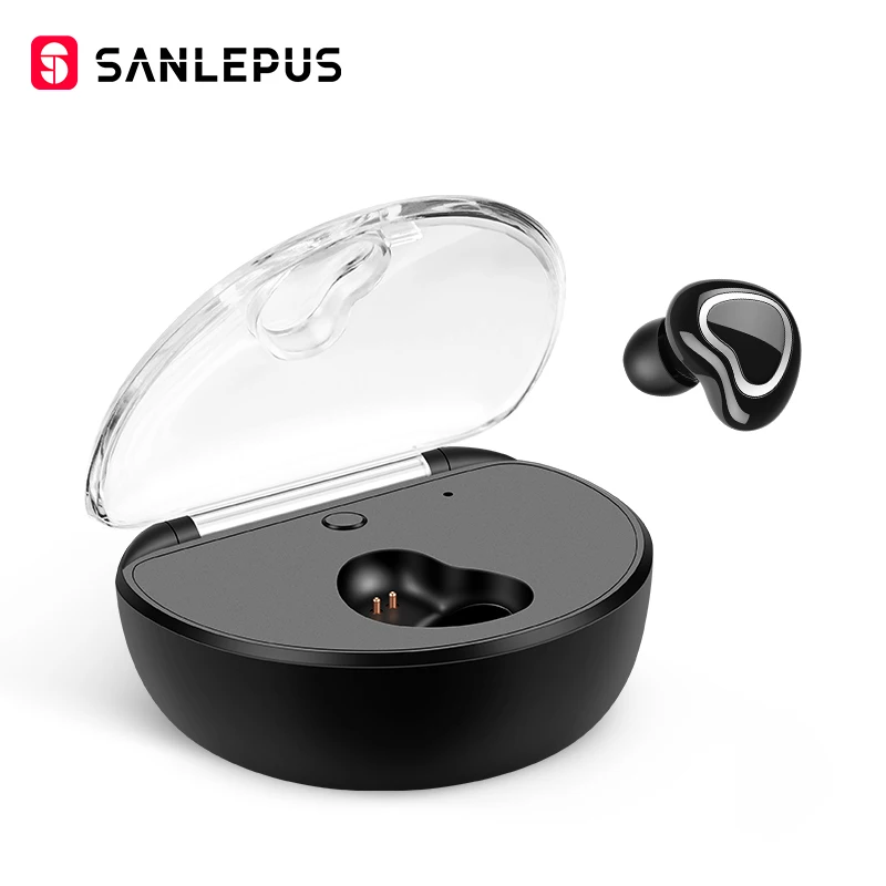 Черный SANLEPUS Мини Bluetooth наушники беспроводные наушники Handsfree вкладыши с микрофоном/зарядная коробка для телефонов iPhone samsung xiaomi - Цвет: Черный