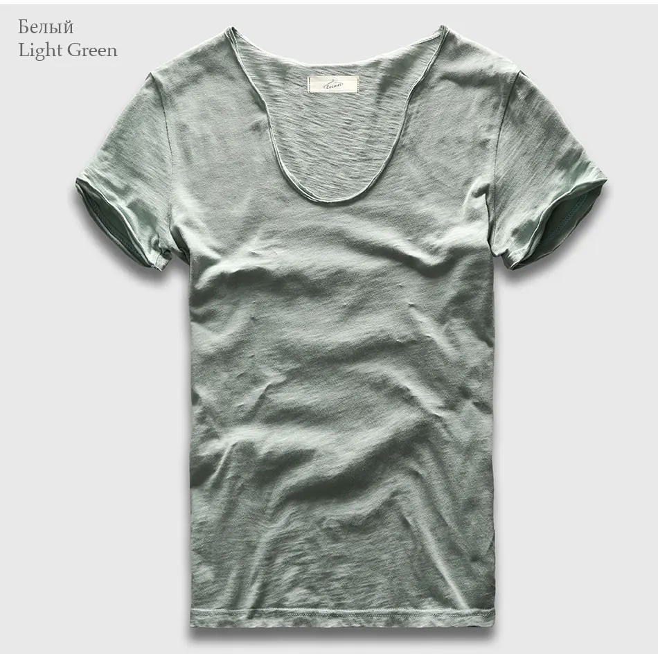 Мужчины Основные Футболки Твердые Хлопок V Шеи Slim Fit Мужской Моды Футболки С Коротким Рукавом Топ Тис Brand