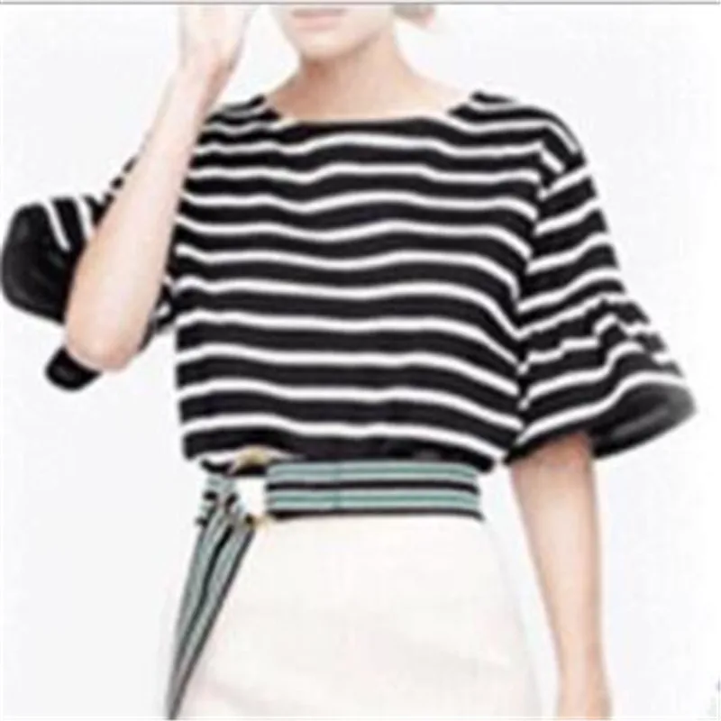 Europe Style Womens T-shirts Summer New Women Casual Stripe T-shirt Female Fashion Brief Short Sleeve t-shirt Girls Top | Женская одежда