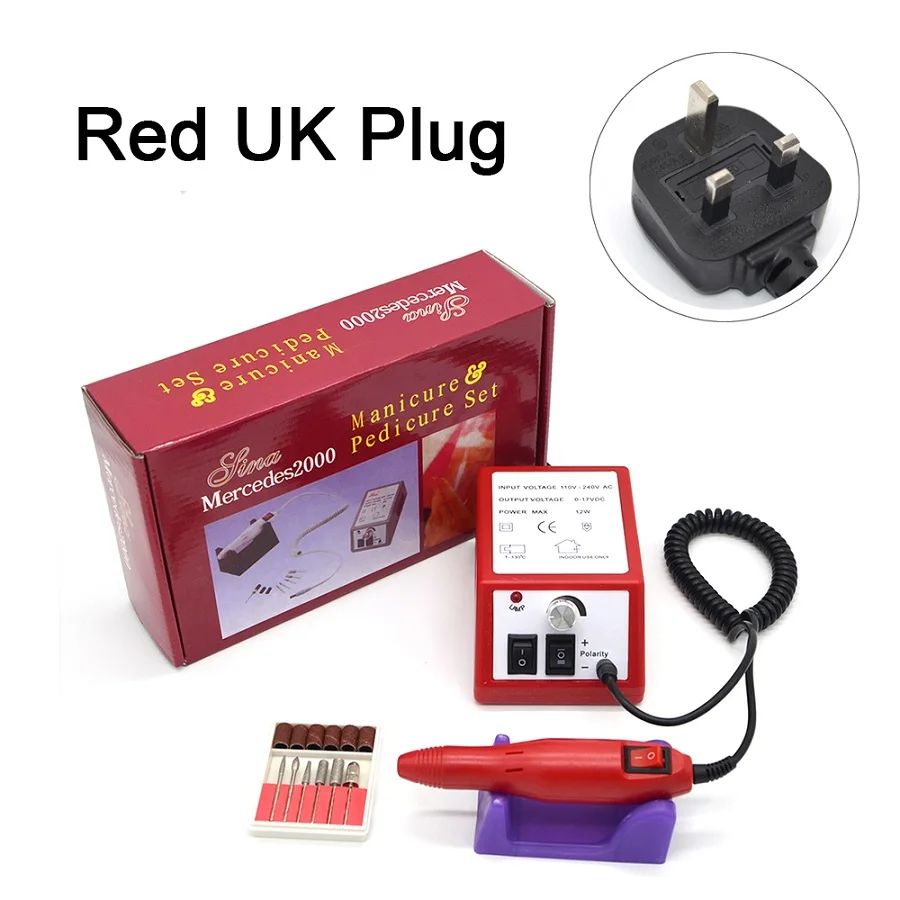 Red UK Plug Профессиональная красная электрическая дрель для маникюра с низким уровнем шума и вибрации для гладкой и длительной работы - Цвет: Red UK Plug