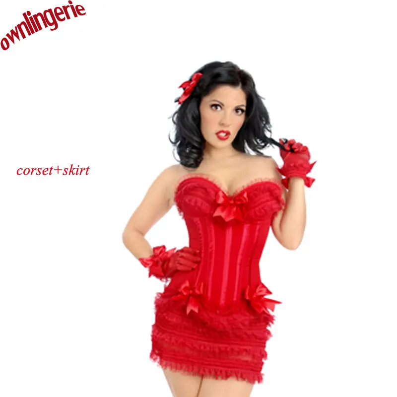 

Big red color Burlesque Ladies Lace Up Corset Bustier TUTU Skirt Dress w3114