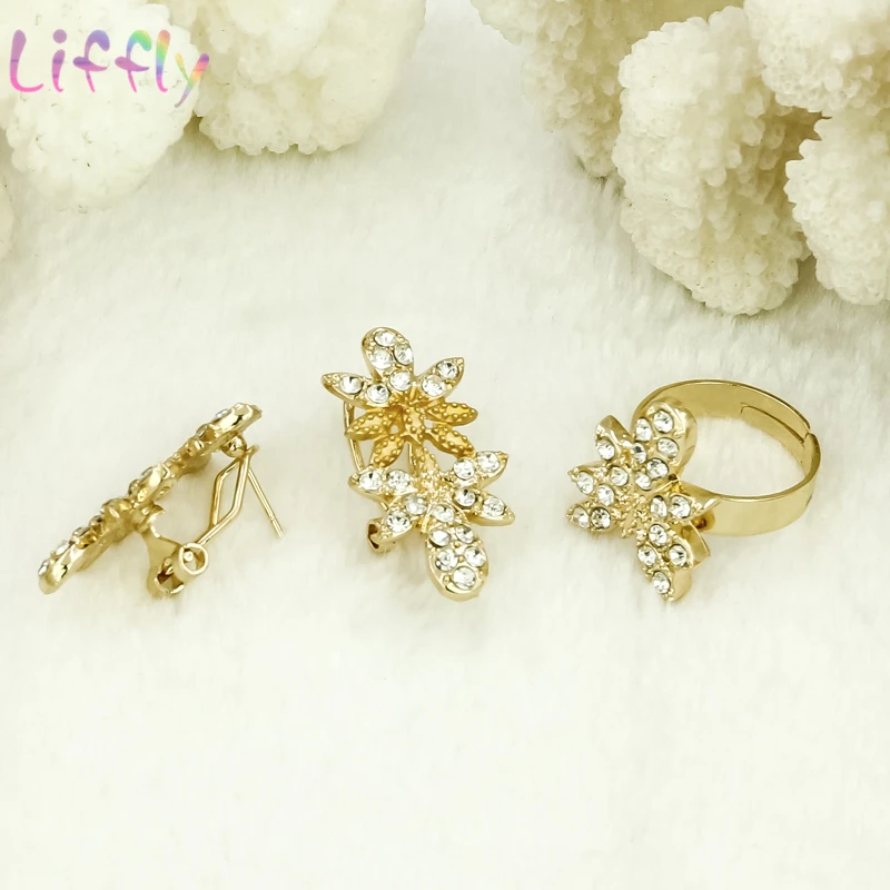Luxury Dubai Jewelry Sets Bridal Jewelry Crystal Necklace Gold Ring Earrings Bracelet for Women Wedding Accessories Gifts