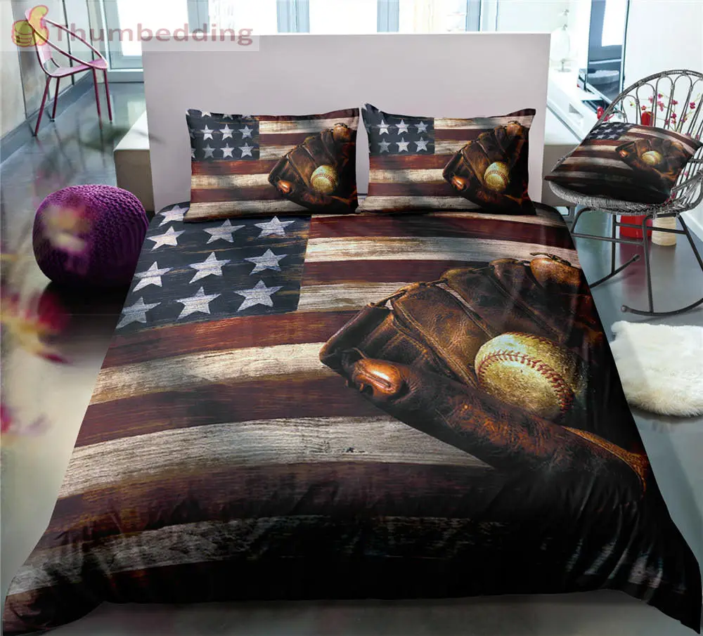 

Thumbedding Dropship American Flag and Football Bedding Sets Full 3D Sport Duvet Cover Set High Quality Designed Bed Set 3pcs