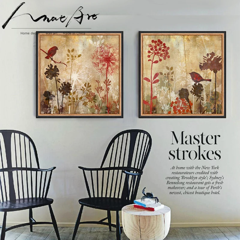 Современный Цветочный Холст Искусство Одуванчик силуэт цифровая струйная птица