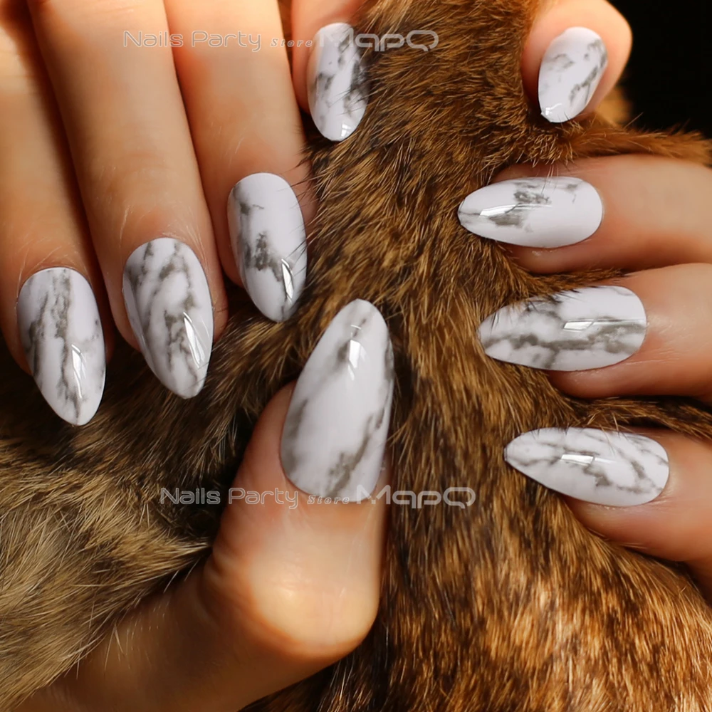 Marble stiletto nails белый черный Сделай Сам легко подобрать 24 шт серый глянцевый мрамор поддельные ногти/матовая OPP сумка настраиваемая коробка средняя