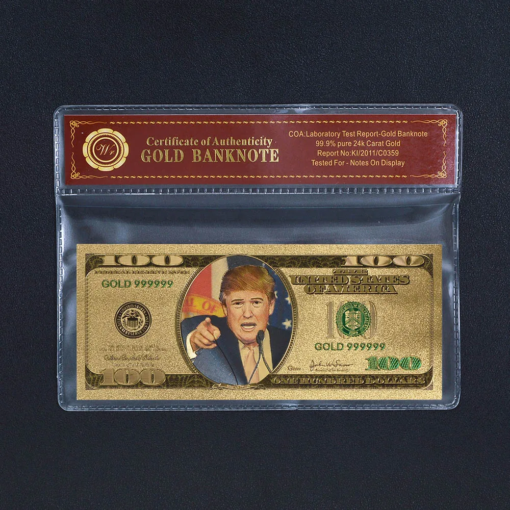 Trump USD100 Цветные 24k Gol фольга банкноты одна тысяча миллионов долларов мира бумага деньги Банкноты подарок - Цвет: Trump USD100