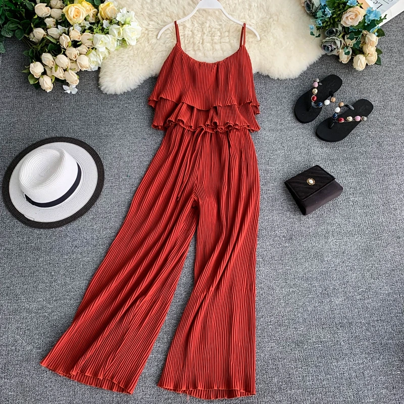 ALPHALMODA гофрированный топ на бретельках + плиссированные широкие брюки женские