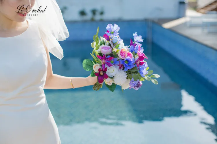 PEORCHID Летние Красочные свадебные цветы букеты синие фиолетовые искусственные