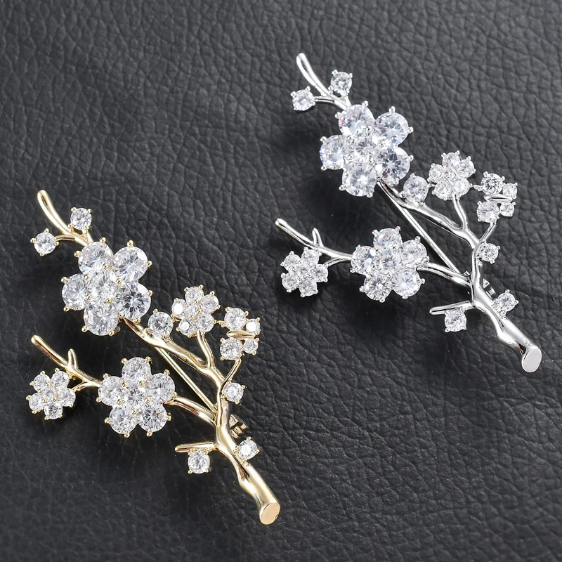 

New Elegant Luxury Crystal Rhinestone Brooch Sparkly Zircon Flower Branch Brooches Pins Wedding Accessories Jewelry Lapel Pin