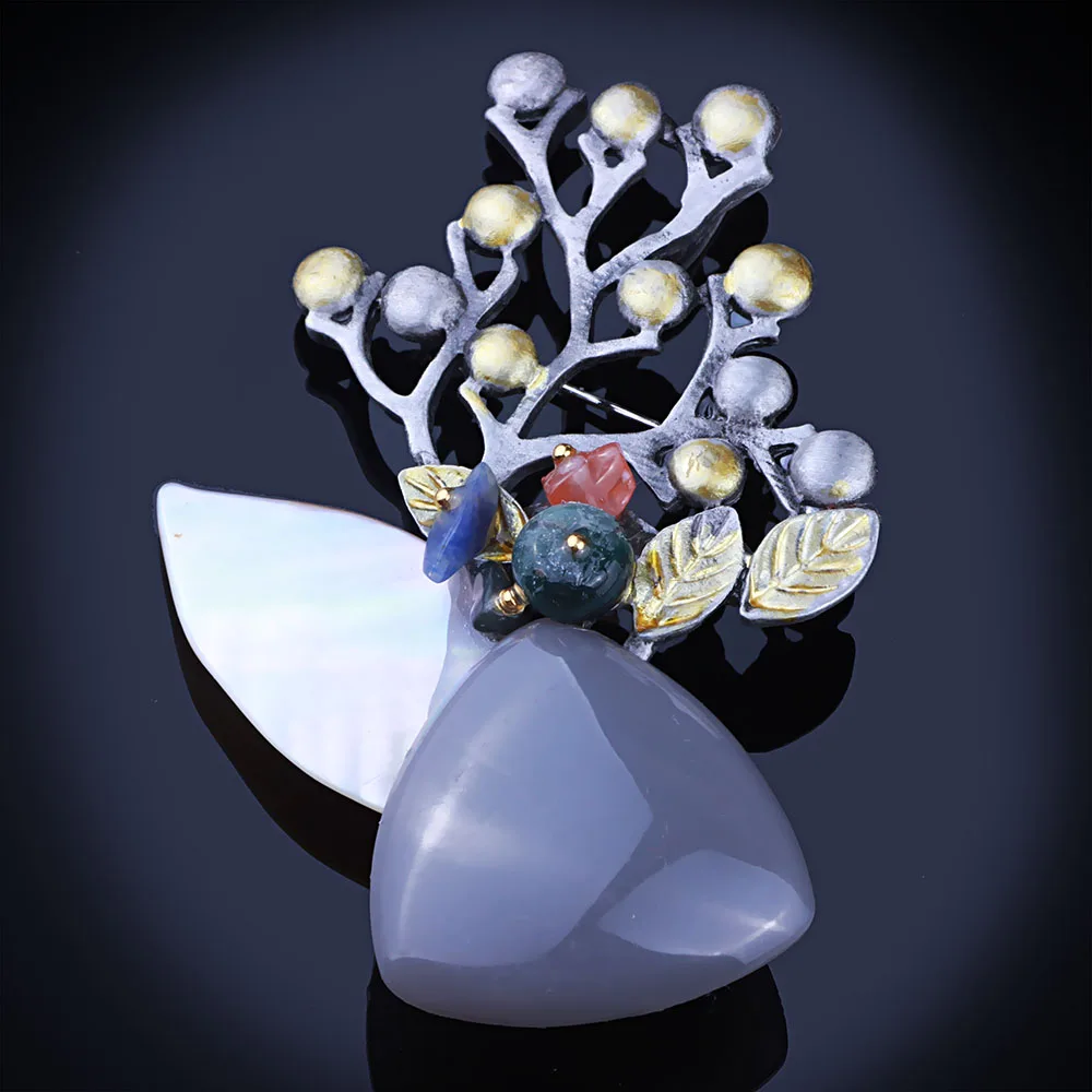 Handmade natural stone and shell brooches pins Vintage brooch for women | Украшения и аксессуары