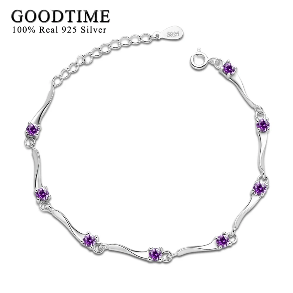 

GoodTime Fine Jewelry Authentic 100% 925 Sterling Silver Purple Crystal Bangles & Bracelets Luxury Jewelry Women Charm Bracelets