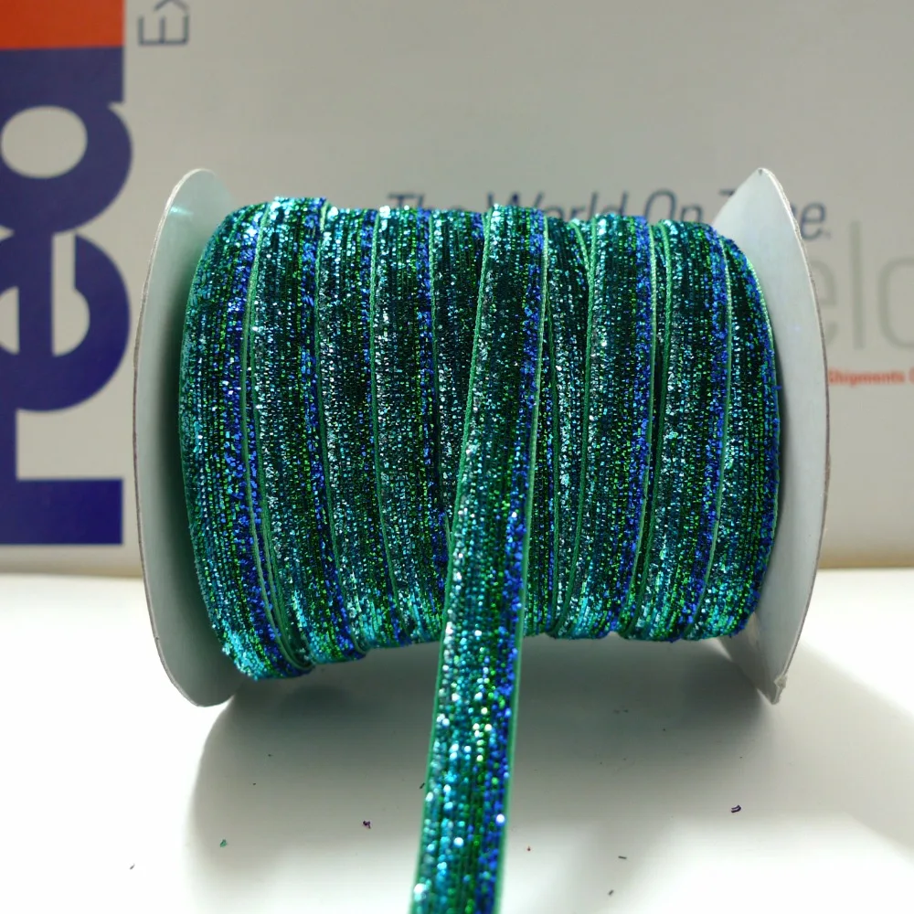 3/8 'ཆ мм #37 Auqa синяя Переливающаяся металлическая Блестящая лента|glitter ribbon|metallic
