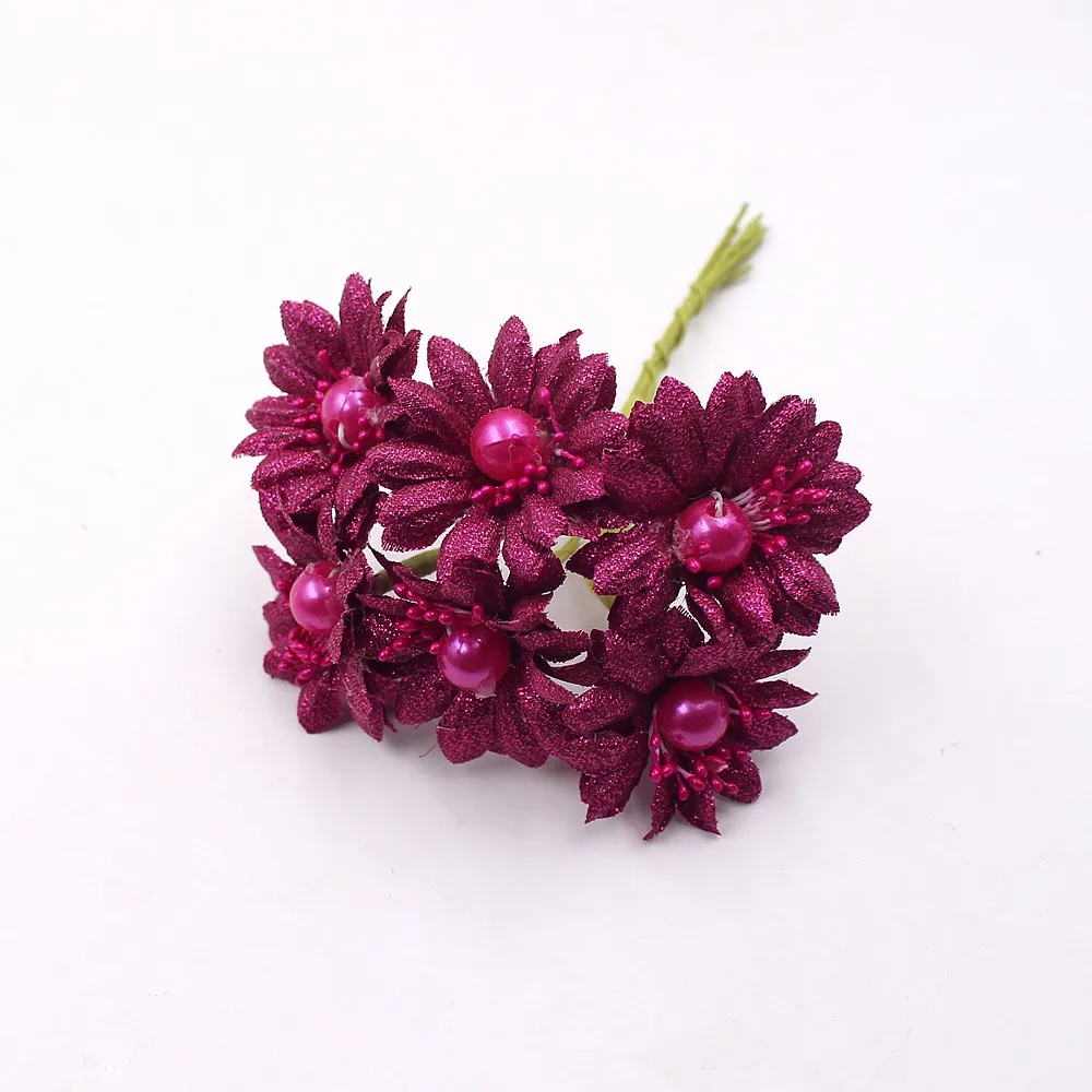Rose Red 6 шт. Искусственные цветы 4 см блестящая жемчужная Маргаритка для свадьбы декоративные аксессуары для вечеринок цветы для скрапбукинга DIY товары для рукоделия - Цвет: Rose Red