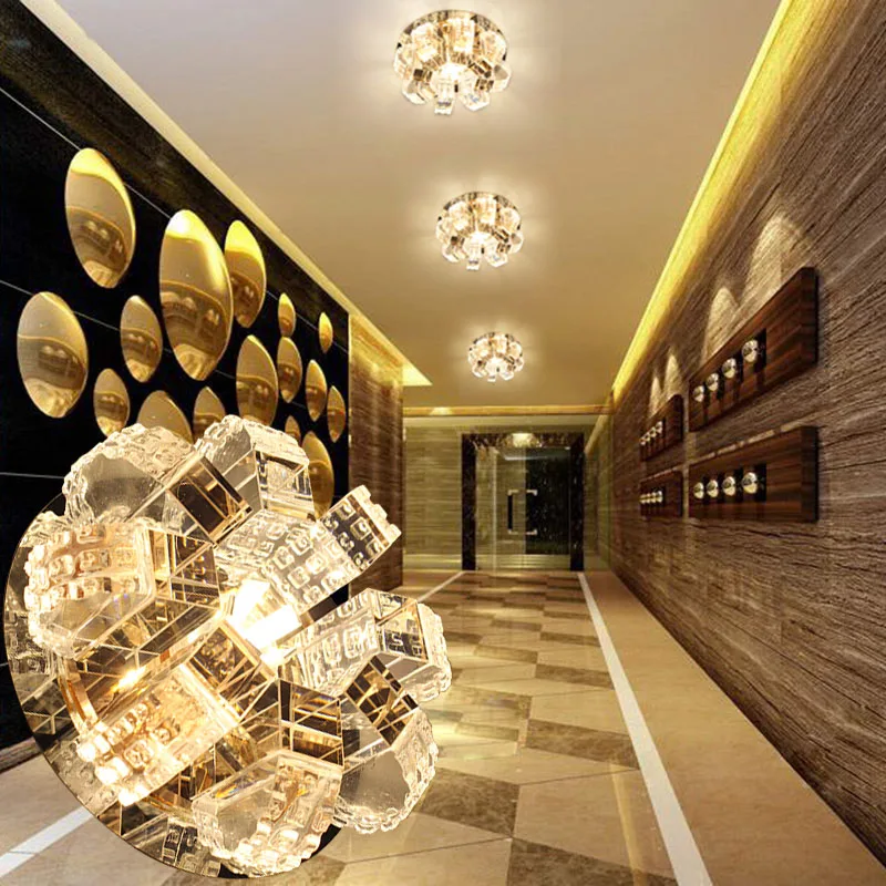 

LAIMAIK Crystal Led Ceiling Light AC90-260V 5W 3W Round Corridor Decoration Modern Ceiling Lamps For Living Room Indoor Lighting