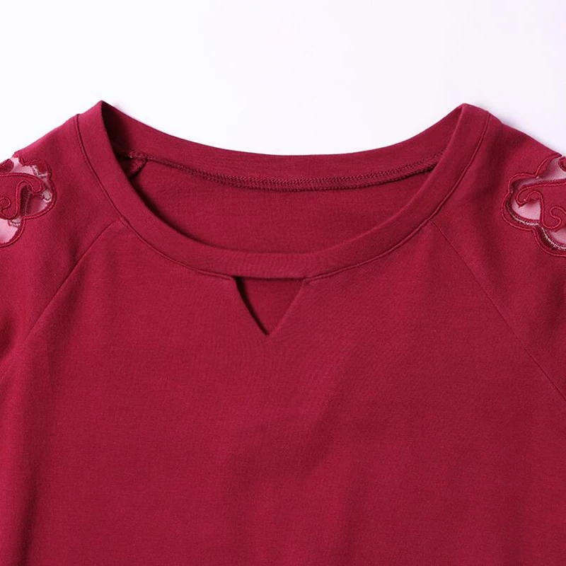 New 2018 spring Female T-shirt Long Sleeve Hollow plus size Women Cozy Cotton T Shirt Tops Tees Brand Fashion Camisetas | Женская одежда