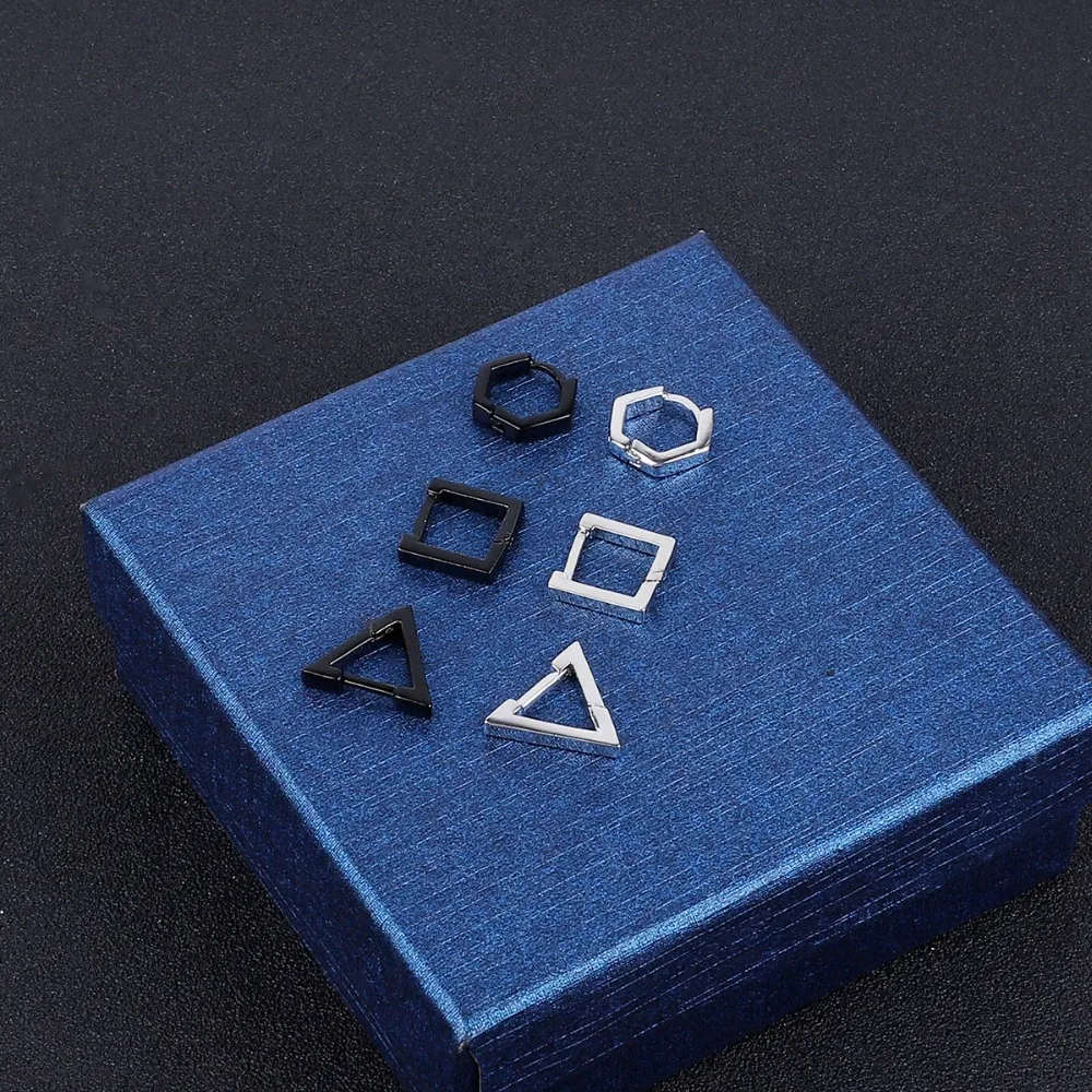 Серьги гвоздики из титановой нержавеющей стали квадратные шестиугольные