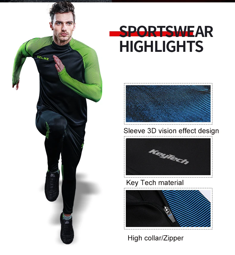 KELME Мужская Весенняя компрессионная футбольная тренировочная Джерси куртка свитера куртки на молнии футбольные рубашки спортивные майки 3871301