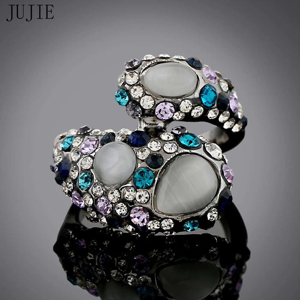 

JUJIE Fashion Rings For Women 2016 Vintage Fashion Round Wedding Multicolor Nature Stone Ring Men Gold Color Rings For Mann