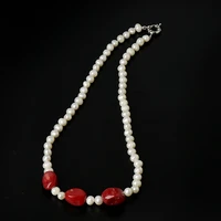 has deep red color 1020 mm red jujube shaped pendant and 7 8 mm round beads red coral of pearl necklace