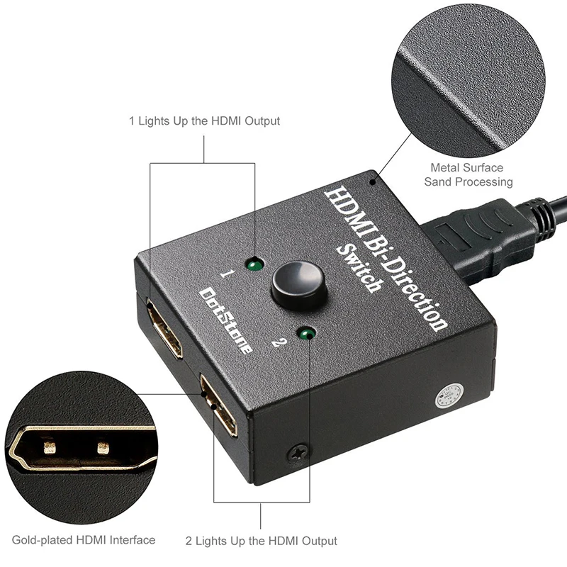Suntaiho HDMI 2.0 Switcher 2 Ports Bi-direction Manual Switch 2x1 Switcher/1x2 Splitter1.4V Digital Supports 1080P 4K |