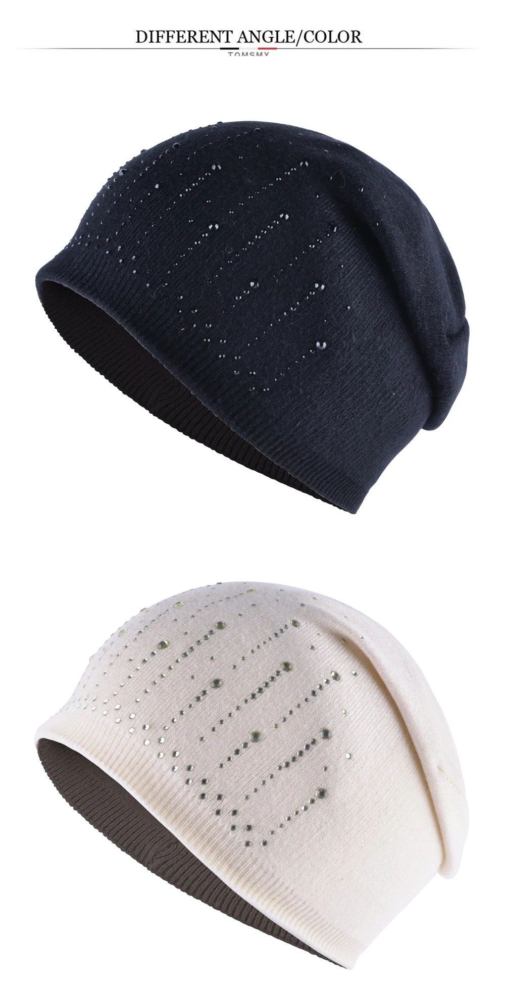 Повседневные вязаные шапки из кроличьей шерсти, женские шапки skullies, зимние шапки для девочек, мигающие бриллианты, двухслойная женская шапка gorros