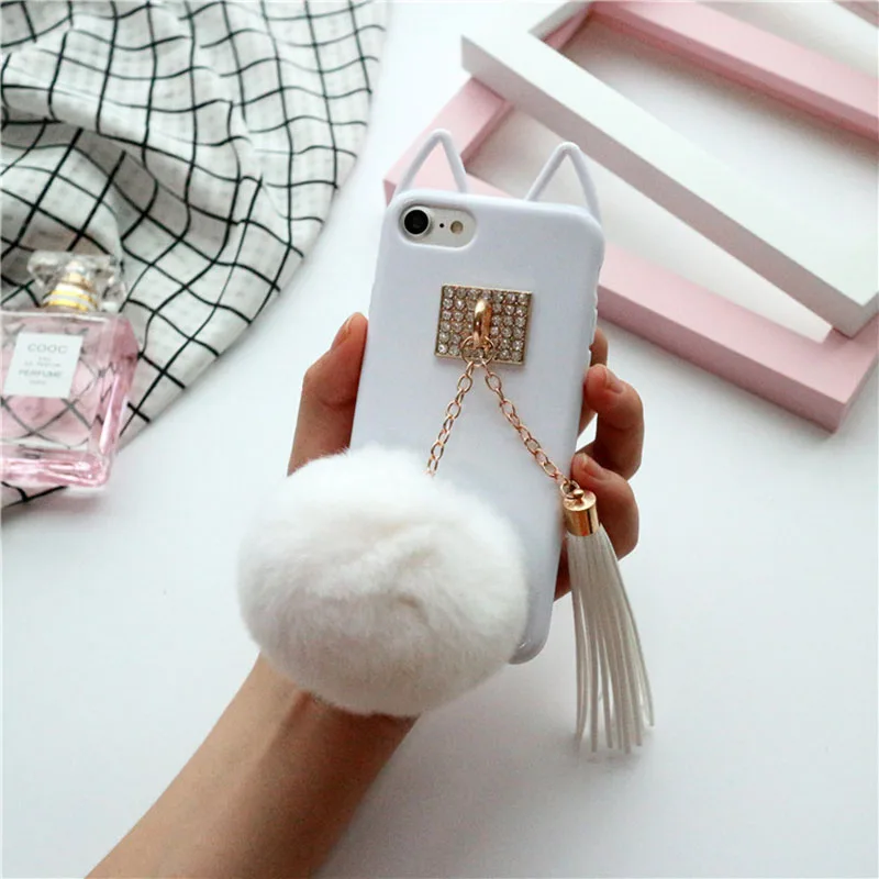 KMAX чехол для телефона Роскошный Кристалл цепь милый кот DIY ТПУ силиконовый iPhone 6 S 7