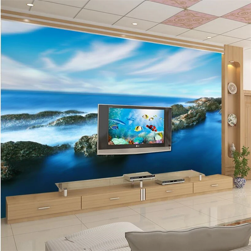 3d обои beibehang на заказ голубое небо белые облака озеро природный ландшафт