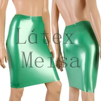 bling metallic green color womens mini latex pencil skirt no zip with 100 latex materials