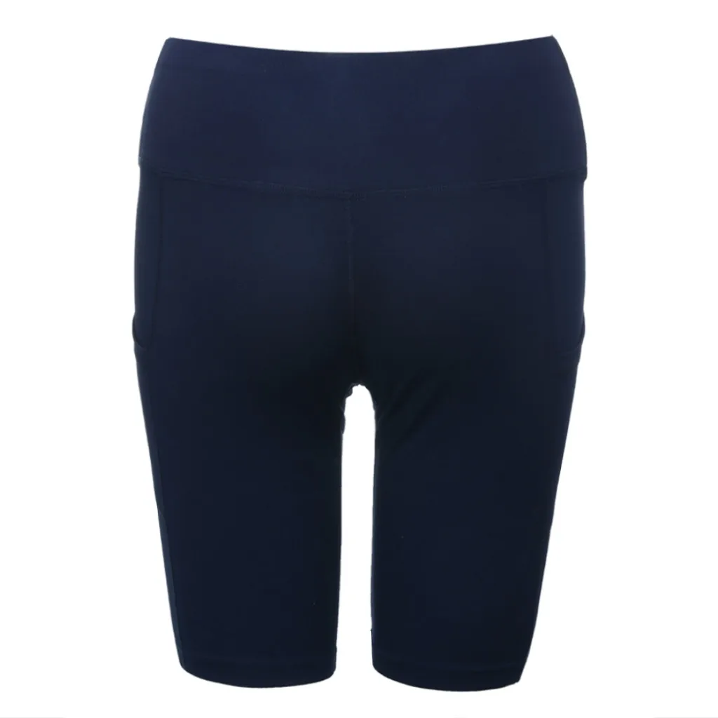 

Women's solid high waist Pocket Leggings hip pull running fitness five pants Knee-Length leggings Breathable Sports 7.12