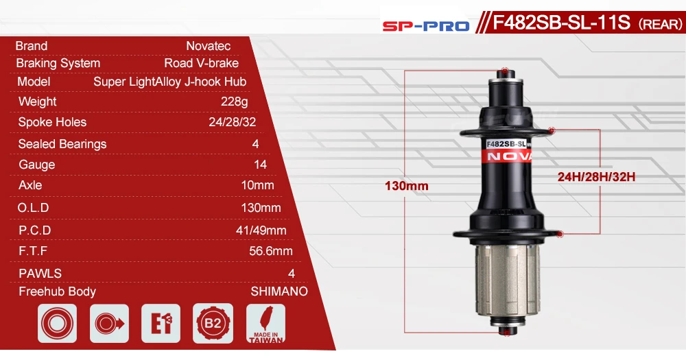 ORGE Novatec A291SB-SL F482SB-SL дорожный велосипед Центральная Передняя и задняя черная пара ступицы 20/24 отверстия запчасти для велосипеда