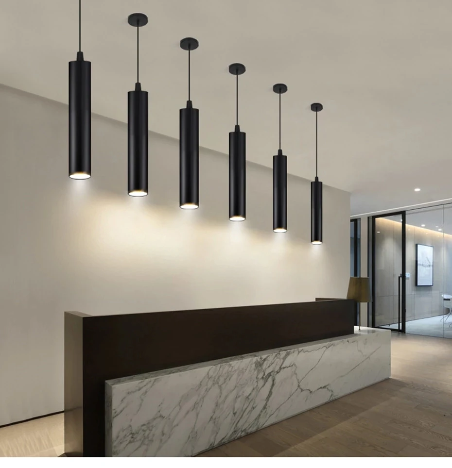Led Hanging Lamp Long Tube lamp Kitchen Island Dining Room Shop Bar Decoration Cylinder Pipe Black Pendant Light Kitchen Lamp