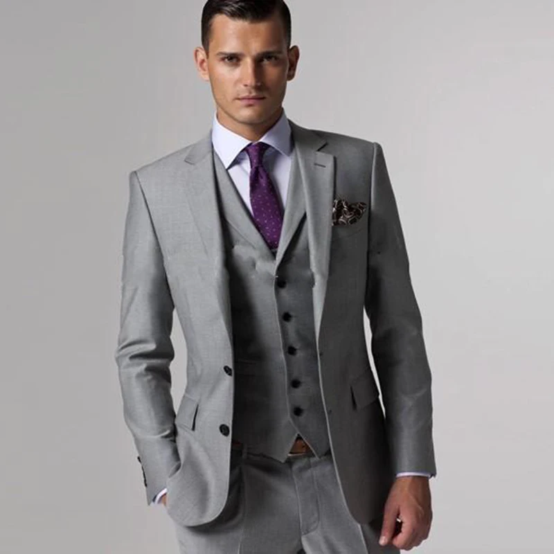 

Костюм жениха Мужские костюмы slim fit на заказ Светло-серый мужской костюм terno masculino Свадебный Жених из мужских костюмов смокинг
