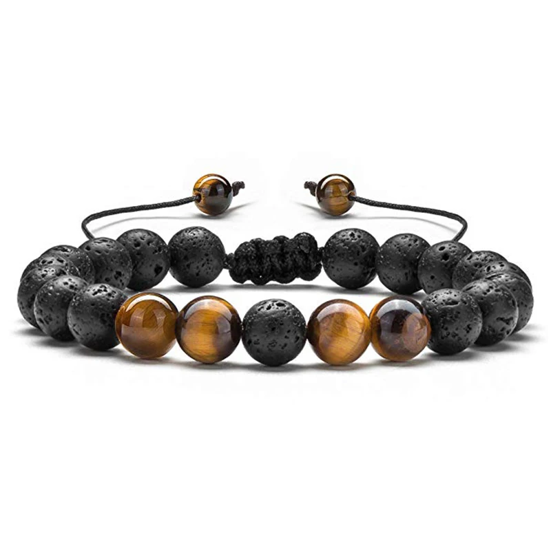 Tiger eye 7 Чакра браслет для мужчин Wome Lava Rock Ароматерапия Эфирные масла диффузор браслет плетеный натуральный камень Бусины В Стиле Йоги браслеты - Окраска металла: Tiger eye