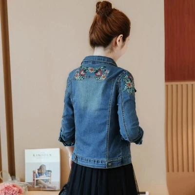 Весенняя Новинка эластичная куртка с вышивкой тонкая джинсовая одежда большого