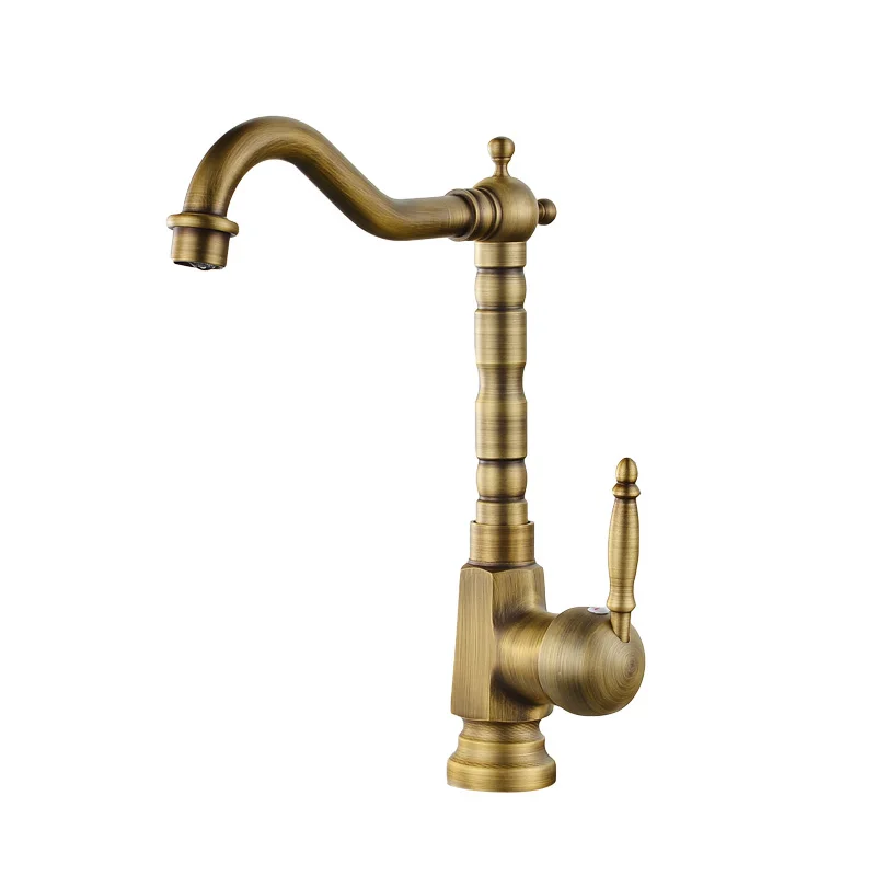 

European Antique Brass Kitchen Faucets Brushed Swivel Bathroom Faucet Crane Single Handle Hole Mixer Water Taps Deck Mounted