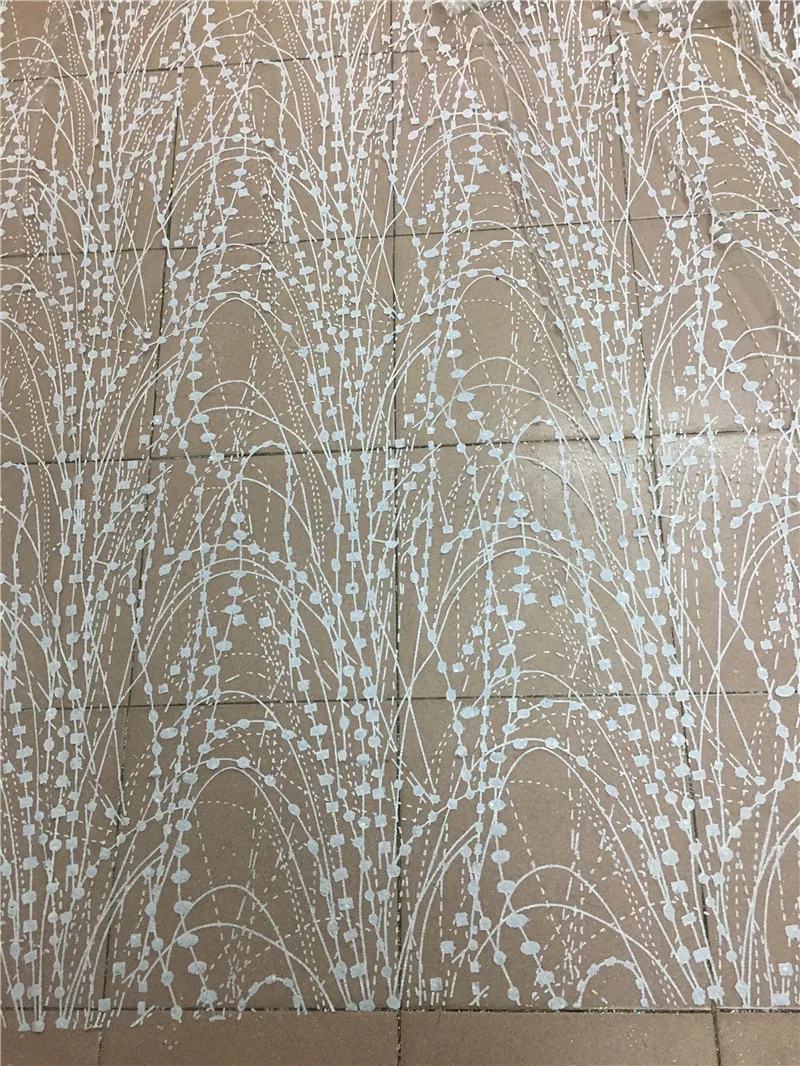 Белый цвет красивые цветы 5 ярдов приклеенная блестящая Тюль африканская