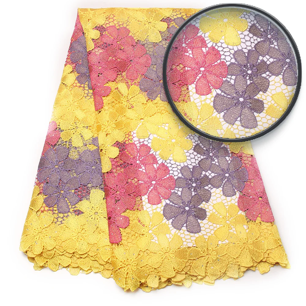 Горячая продажа Африканский 2017 фиолетовый кружевной ткани с камнями для